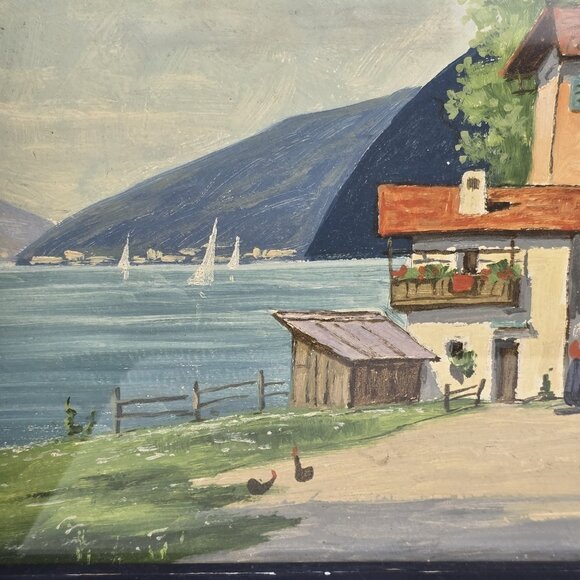 Signed Gustav Pawlu Mediterranean Coastal Scene Landscape Oil Painting on Board - Picture 5 of 8